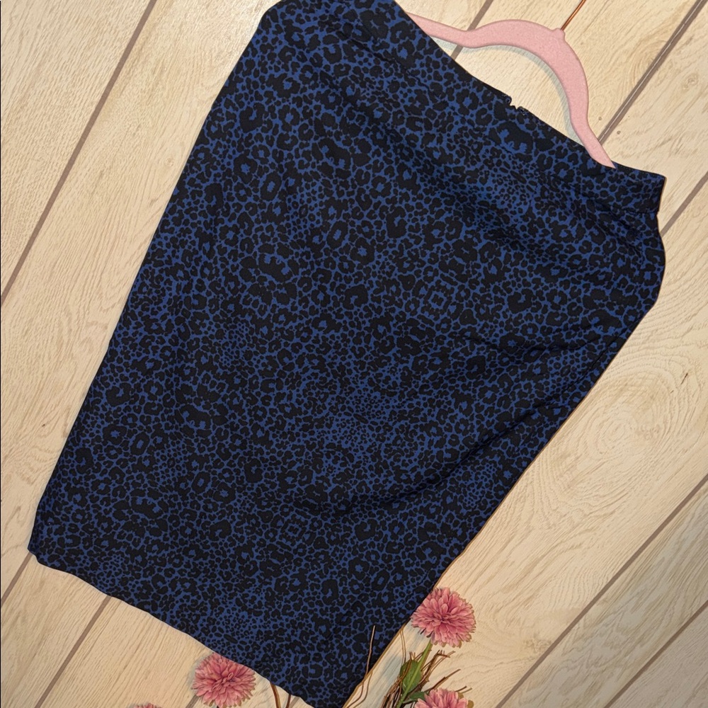 Halogen Black and Blue Animal Print Pencil Skirt